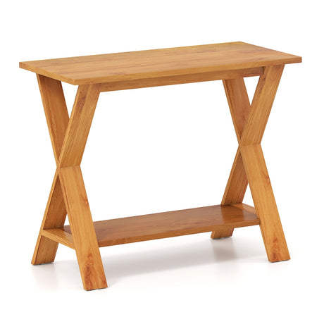 Mesa consola de madera de teca maciza de 35 pulgadas con estante de almacenamiento