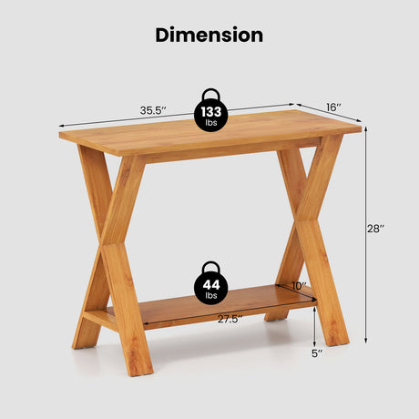 Mesa consola de madera de teca maciza de 35 pulgadas con estante de almacenamiento