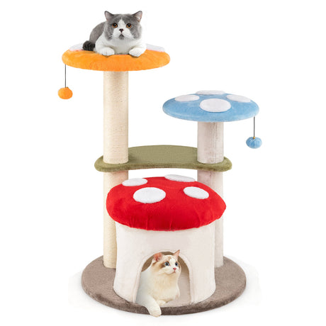 Torre para gatos de 35 pulgadas de alto con postes rascadores de sisal, condominio para gatos y plataformas acolchadas - Multicolor