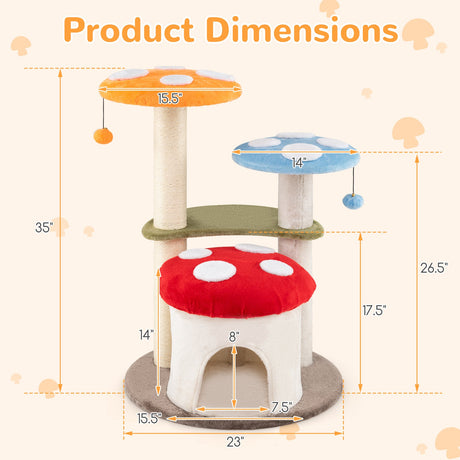 Torre para gatos de 35 pulgadas de alto con postes rascadores de sisal, condominio para gatos y plataformas acolchadas - Multicolor