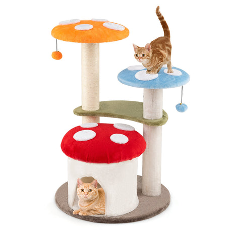 Torre para gatos de 35 pulgadas de alto con postes rascadores de sisal, condominio para gatos y plataformas acolchadas - Multicolor