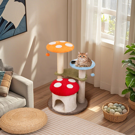 Torre para gatos de 35 pulgadas de alto con postes rascadores de sisal, condominio para gatos y plataformas acolchadas - Multicolor