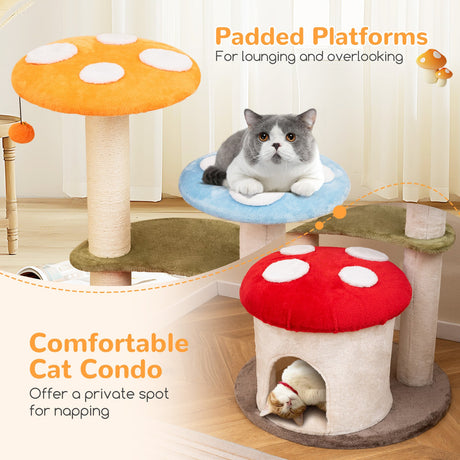Torre para gatos de 35 pulgadas de alto con postes rascadores de sisal, condominio para gatos y plataformas acolchadas - Multicolor
