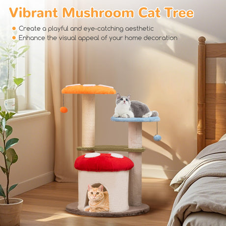 Torre para gatos de 35 pulgadas de alto con postes rascadores de sisal, condominio para gatos y plataformas acolchadas - Multicolor