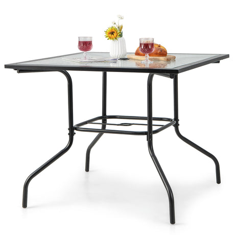 Mesa de comedor para patio de 35 x 35 pulgadas con orificio para sombrilla de 1.5 pulgadas sin sombrilla