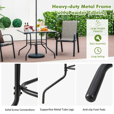Mesa de comedor para patio de 35 x 35 pulgadas con orificio para sombrilla de 1.5 pulgadas sin sombrilla