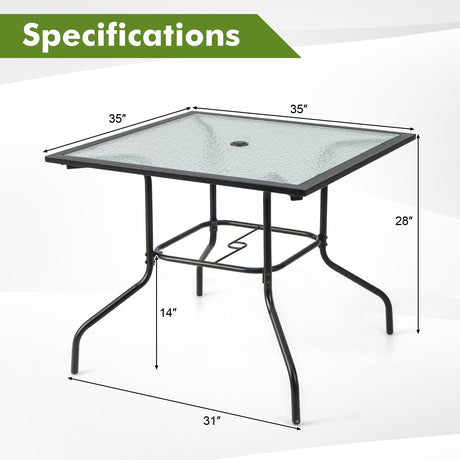 Mesa de comedor para patio de 35 x 35 pulgadas con orificio para sombrilla de 1.5 pulgadas sin sombrilla