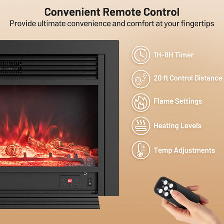 Inserto de chimenea eléctrica de 33/36 pulgadas 750W/1500W Calentador de chimenea empotrado