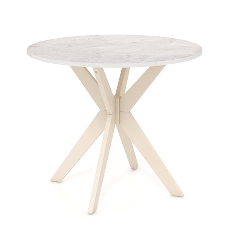 Mesa de cocina Mid Century Modern de 36 pulgadas con tablero de imitación mármol y patas de madera maciza de caucho