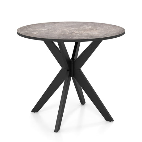 Mesa de cocina Mid Century Modern de 36 pulgadas con tablero de imitación mármol y patas de madera maciza de caucho