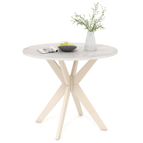 Mesa de cocina Mid Century Modern de 36 pulgadas con tablero de imitación mármol y patas de madera maciza de caucho