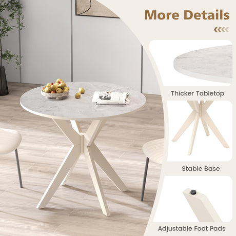 Mesa de cocina Mid Century Modern de 36 pulgadas con tablero de imitación mármol y patas de madera maciza de caucho