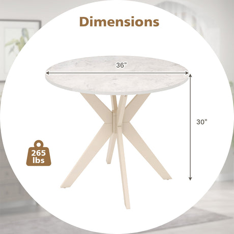 Mesa de cocina Mid Century Modern de 36 pulgadas con tablero de imitación mármol y patas de madera maciza de caucho