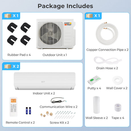 Aire acondicionado mini split de 36000 BTU, 2 zonas, 19 SEER2 con bomba de calor
