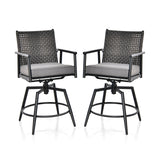 360 Degree Swivel Bar Stool Set of 2 with Metal Frame and PE Rattan Backrest-Black
