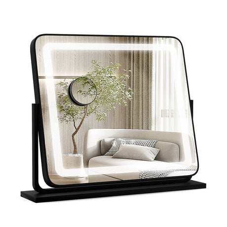 Espejo de tocador de maquillaje giratorio 360° con 3 modos de iluminación de color y control táctil - Negro