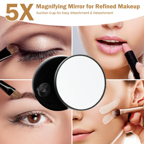 Espejo de tocador de maquillaje giratorio 360° con 3 modos de iluminación de color y control táctil - Negro