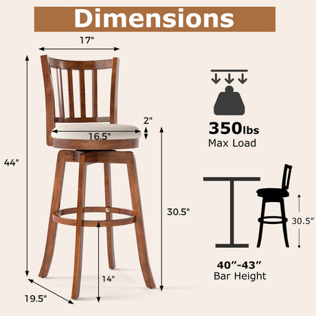 Juego de 4 sillas giratorias de altura de mostrador 360° con respaldo y asiento tapizado
