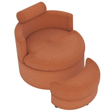 Sillón decorativo giratorio 360° con otomana de almacenamiento de media luna