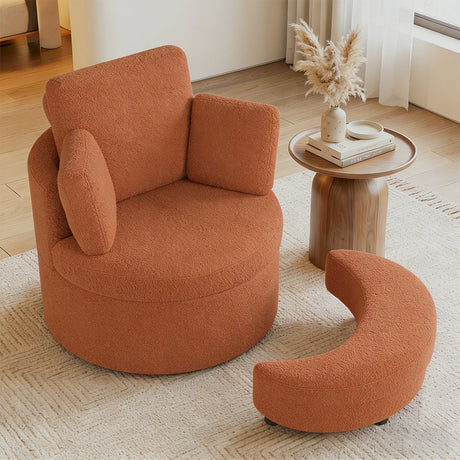 Sillón decorativo giratorio 360° con otomana de almacenamiento de media luna
