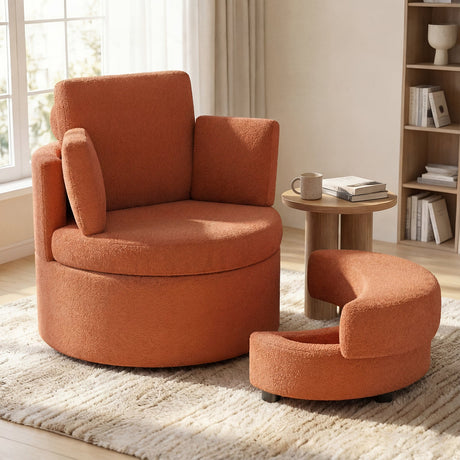 Sillón decorativo giratorio 360° con otomana de almacenamiento de media luna