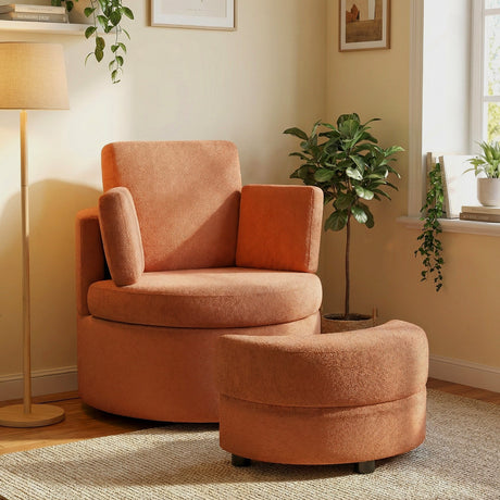 Sillón decorativo giratorio 360° con otomana de almacenamiento de media luna