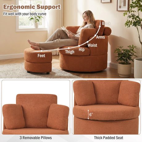Sillón decorativo giratorio 360° con otomana de almacenamiento de media luna