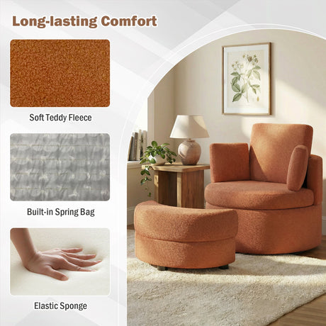 Sillón decorativo giratorio 360° con otomana de almacenamiento de media luna