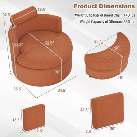 Sillón decorativo giratorio 360° con otomana de almacenamiento de media luna