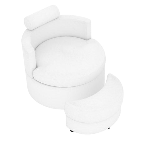 Sillón decorativo giratorio 360° con otomana de almacenamiento de media luna