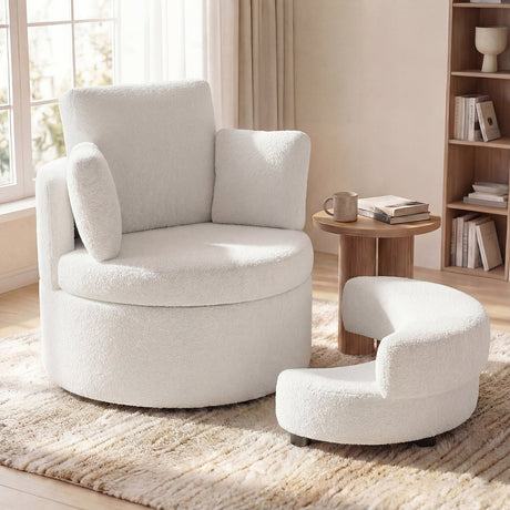 Sillón decorativo giratorio 360° con otomana de almacenamiento de media luna