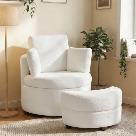 Sillón decorativo giratorio 360° con otomana de almacenamiento de media luna