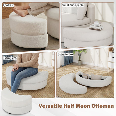 Sillón decorativo giratorio 360° con otomana de almacenamiento de media luna