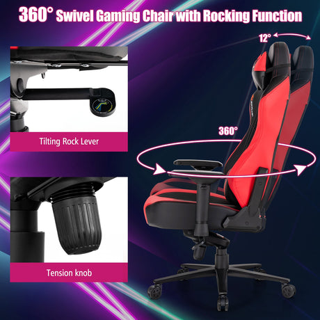 Silla de ordenador giratoria 360° con ruedas para oficina o dormitorio - Roja