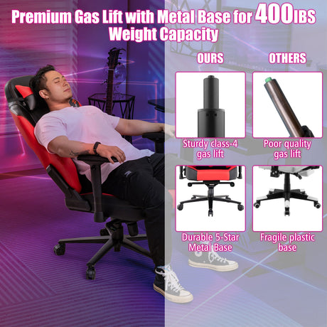 Silla de ordenador giratoria 360° con ruedas para oficina o dormitorio - Roja