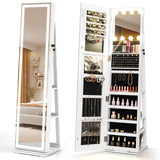 360¬∞ Swivel Freestanding Jewelry Cabinet with Lighted Full Length Mirror