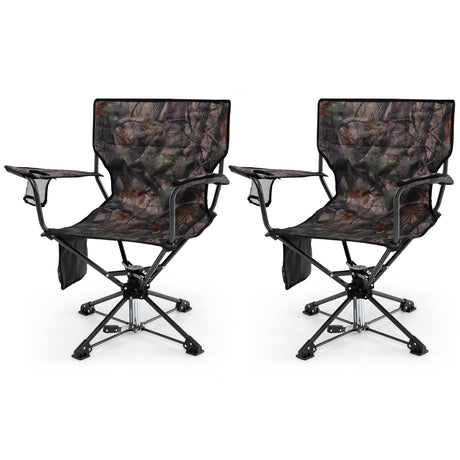 Silla de caza giratoria de 360°, portátil, plegable, juego de 2 unidades, camuflaje