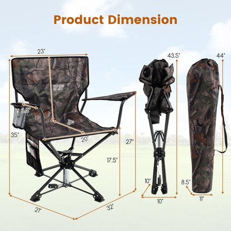 Silla de caza giratoria de 360°, portátil, plegable, juego de 2 unidades, camuflaje