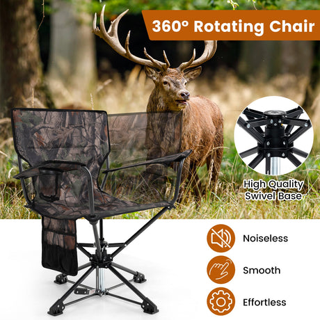 Silla de caza giratoria de 360°, portátil, plegable, juego de 2 unidades, camuflaje