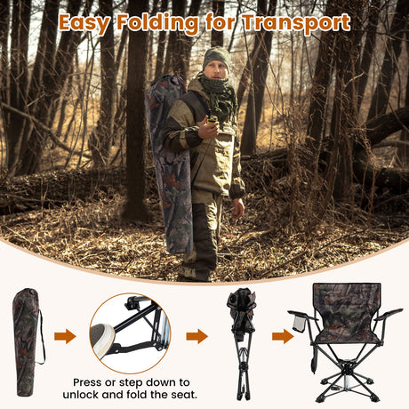 Silla de caza giratoria de 360°, portátil, plegable, juego de 2 unidades, camuflaje