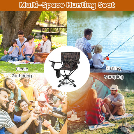 Silla de caza giratoria de 360°, portátil, plegable, juego de 2 unidades, camuflaje