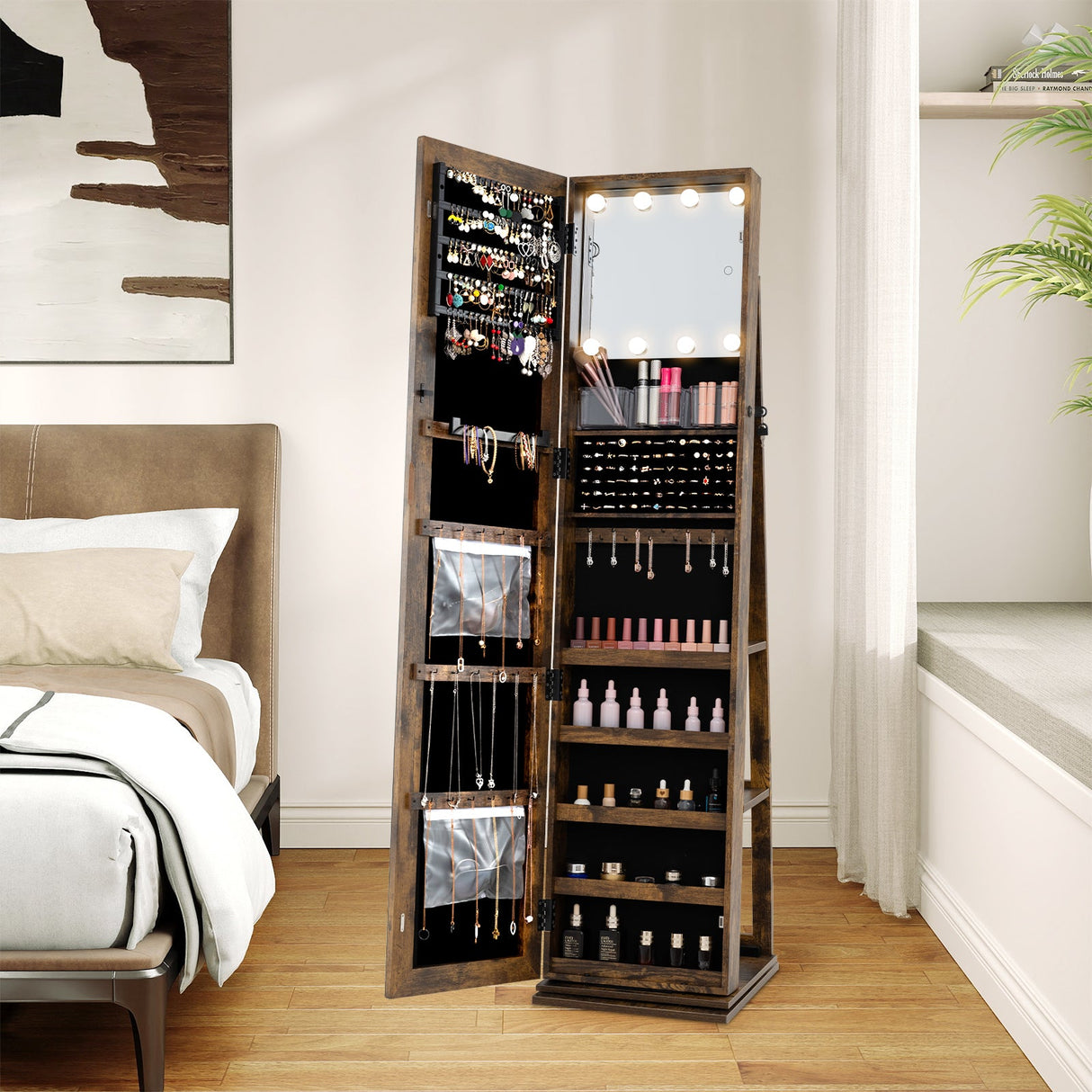 360¬∞ Swivel Jewelry Cabinet with Full Length Mirror