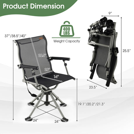 Silla de caza giratoria silenciosa de 360 grados - Negra
