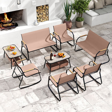 Juego de muebles de patio de 4 piezas con sillas de bistró mecedoras y tela de malla transpirable - Café