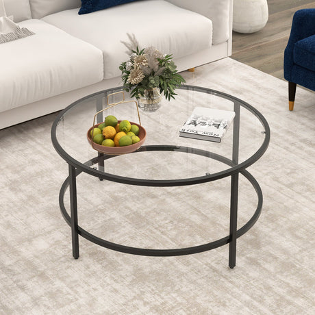 Mesa de centro redonda de 36 pulgadas con tablero de cristal templado