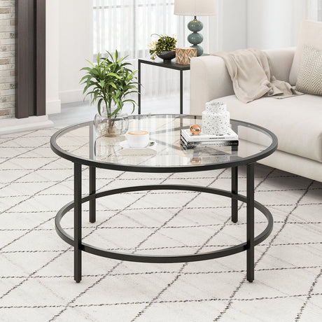 Mesa de centro redonda de 36 pulgadas con tablero de cristal templado