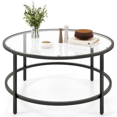 Mesa de centro redonda de 36 pulgadas con tablero de cristal templado