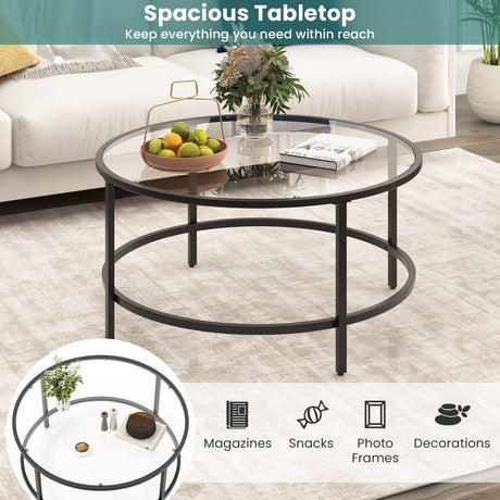 Mesa de centro redonda de 36 pulgadas con tablero de cristal templado