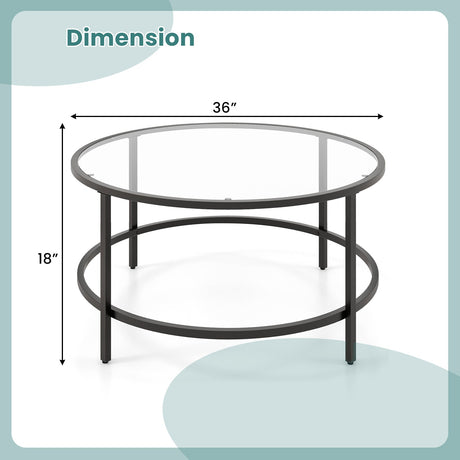 Mesa de centro redonda de 36 pulgadas con tablero de cristal templado