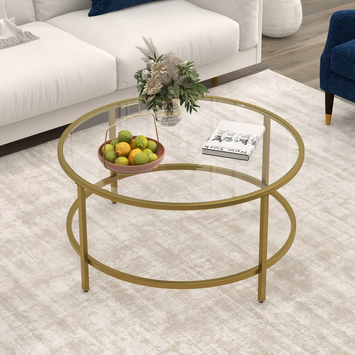 Mesa de centro redonda de 36 pulgadas con tablero de cristal templado